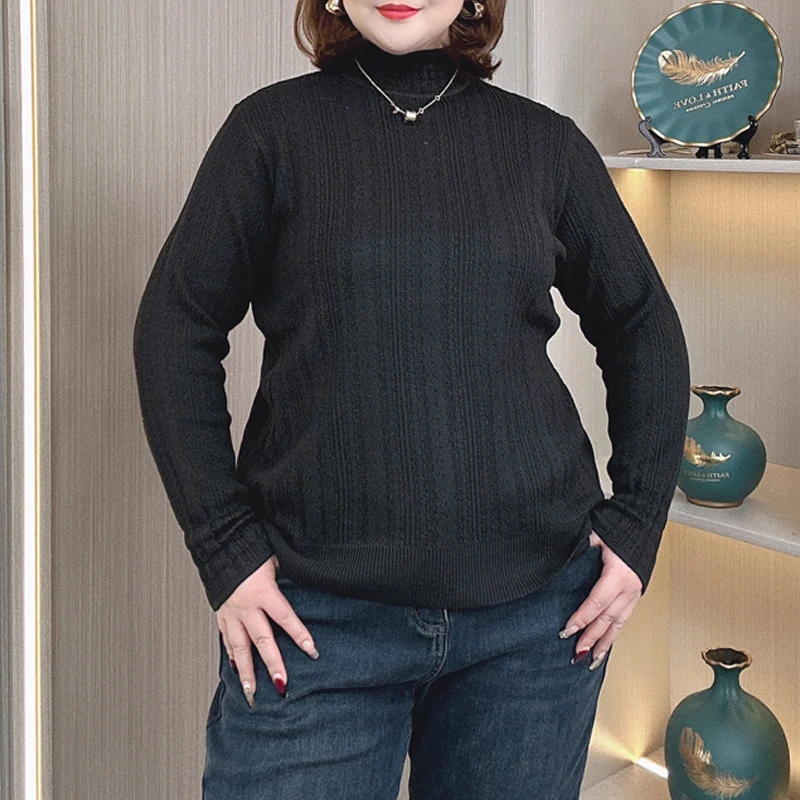 3XL 4XL PLUS SIZE Women's Sweater Autumn Winter Stylish Lace Mock Neck Jacquard Knit Pullover Jumpers 703