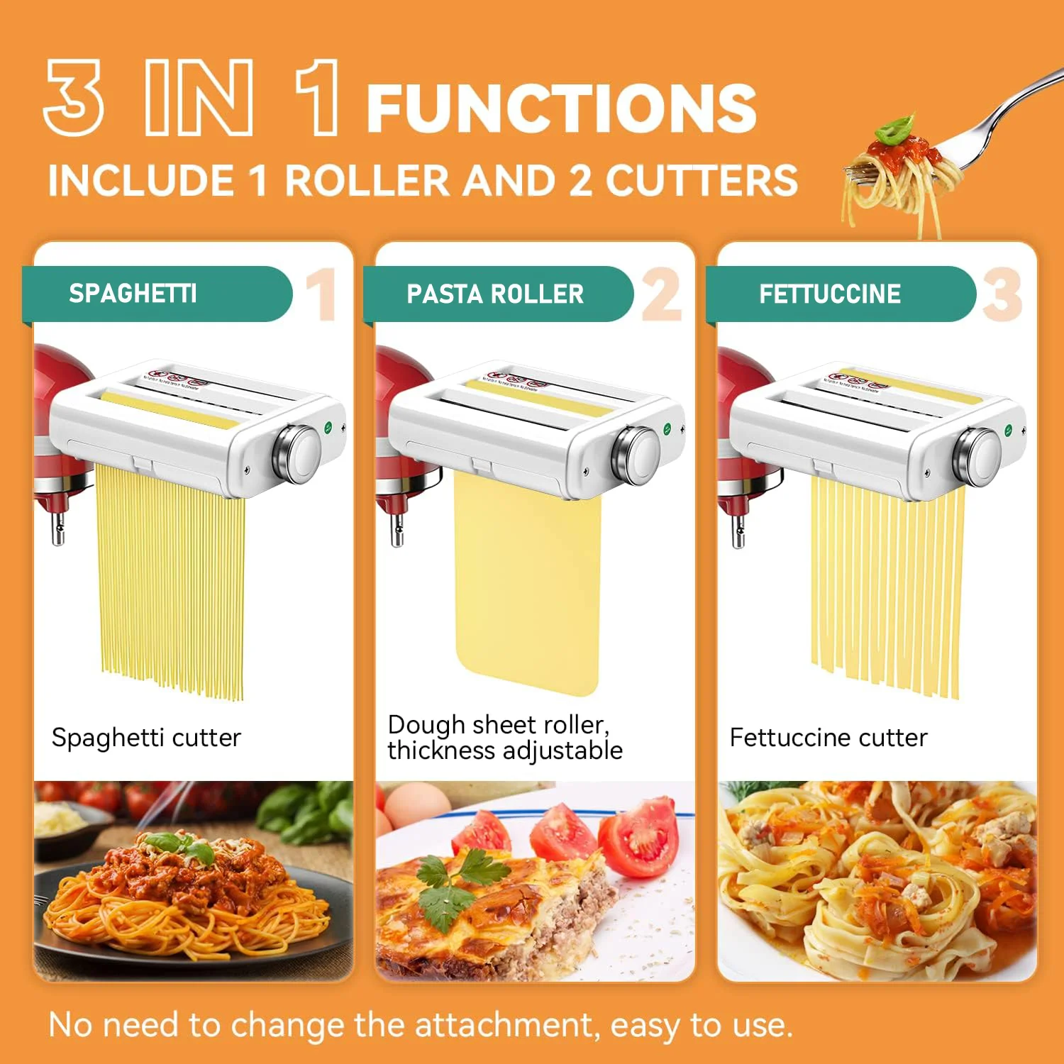 Pasta Roller Cutter Attachment Set Compatible with Kitchen Stand Mixers,  Included Pasta Sheet Roller, Spaghetti Cutter, Fettuccine Cutter Maker  Accessories