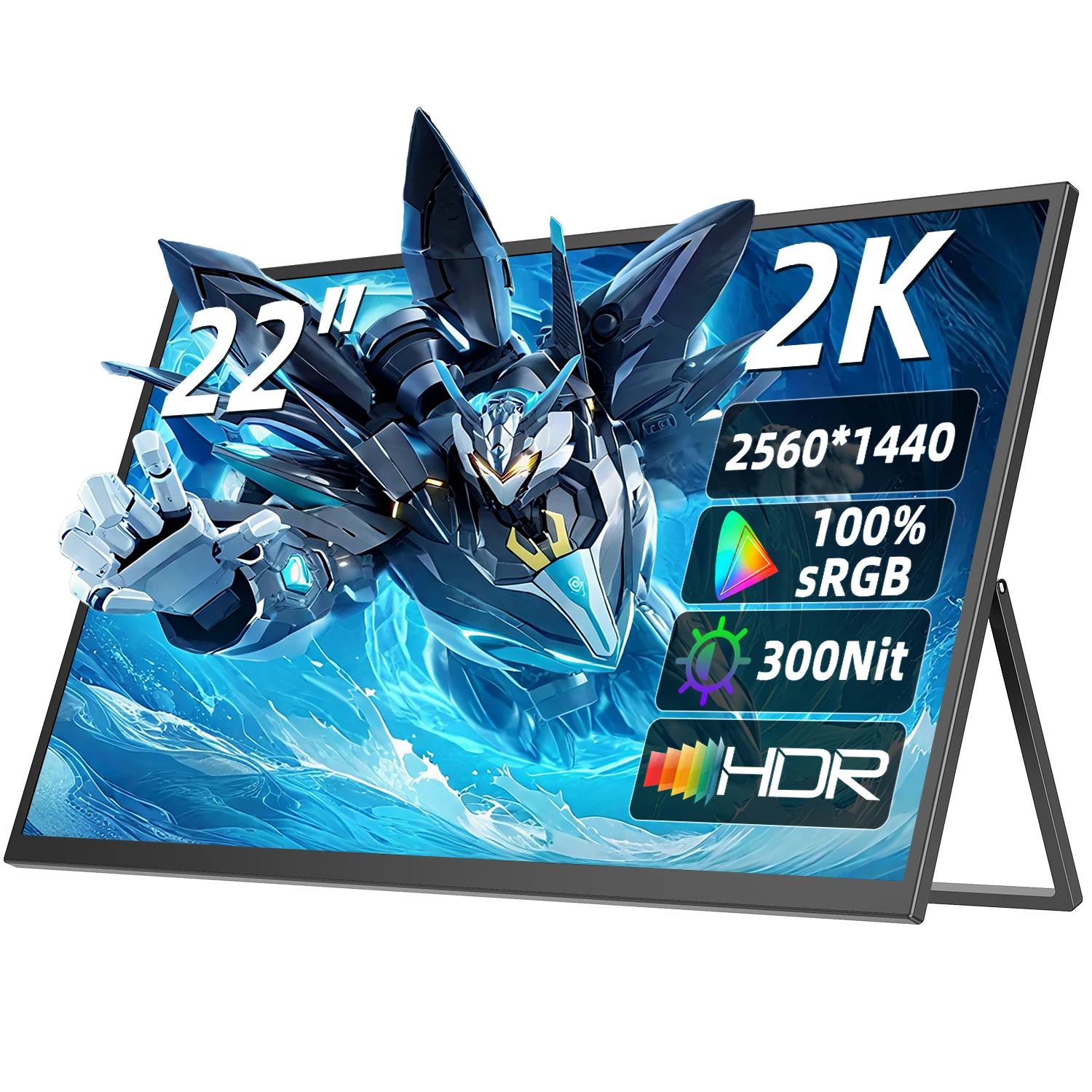 UPERFECT Écran portable 22 pouces 2K pour jeux vidéo, ordinateur portable, voyage, 136,90 % sRGB, pour téléphone/PC/PS5/4/Xbox, avec support, HDMI, double USB-C, compatible VESA