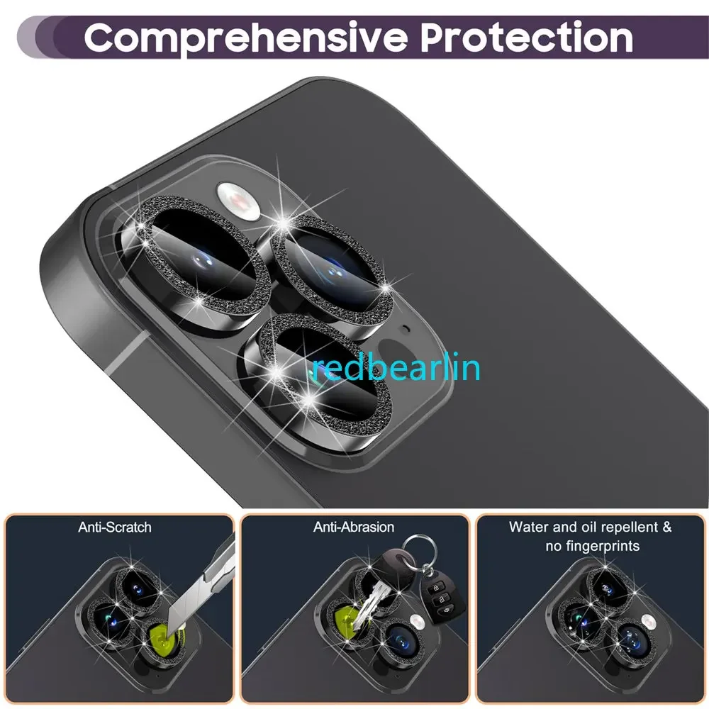 100pcs Luxury Glitter Diamond Camera Lens Protector For iPhone 15 11 12 13 14 Pro Max Back Camera Glass Protector Sticker Cap