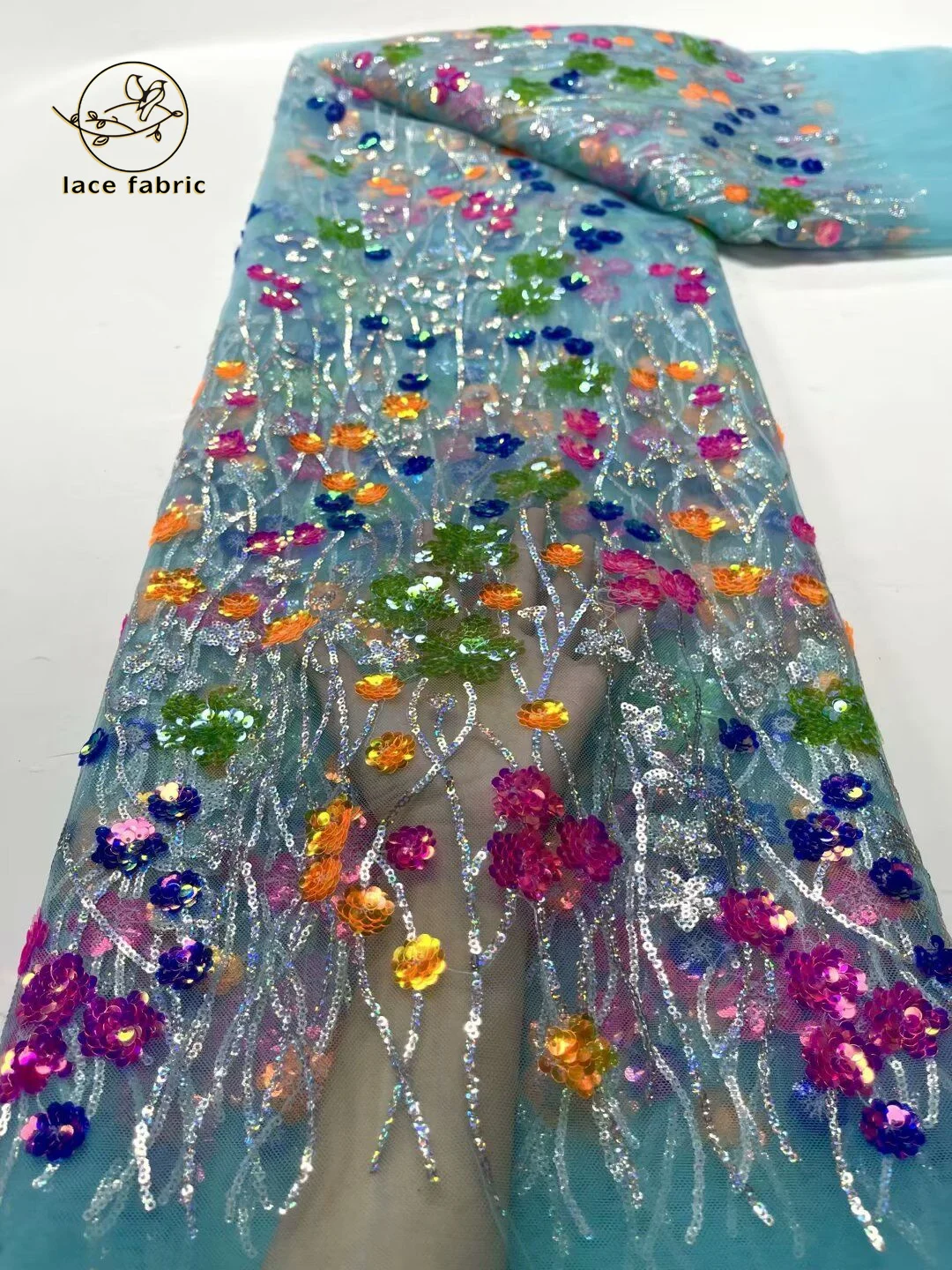 

Luxury Sequence African Lace Fabric 5 Yards High Quality Nigerian Wedding Sequins Embroidery French Tulle Lace Fabric For Party