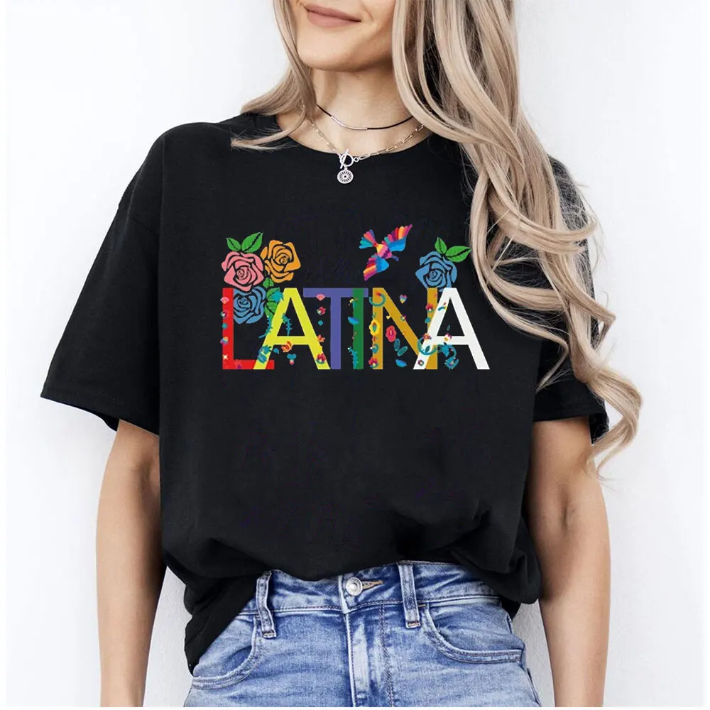 Mexican Flower Year Cotton T-shirt Spanish Traditional Month Spanish Women's Tee May 5 Mexican Gift Idea Latina Mom Shirt Tops