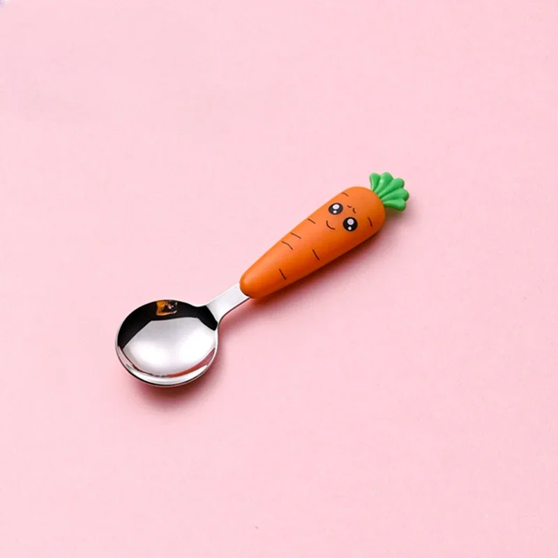 Baby Rice Spoon Cartoon Carrot Spoon Short Fork Children's Tableware Set Stainless Steel
