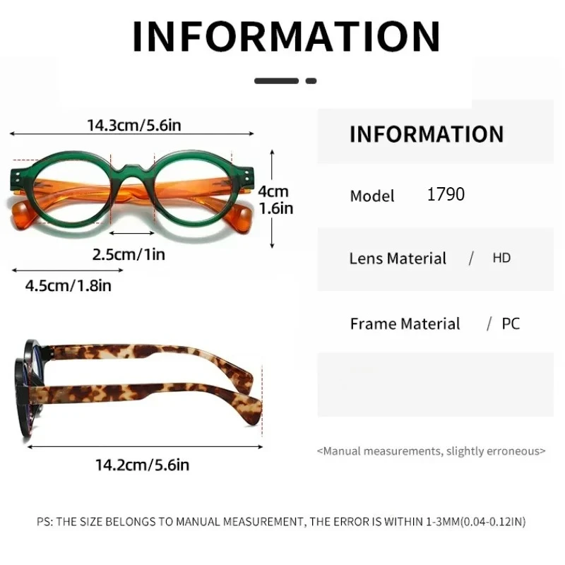 Vintage-Inspired Oversized Round Reading Glasses with Spring Leg and Anti-Blue Light Protection