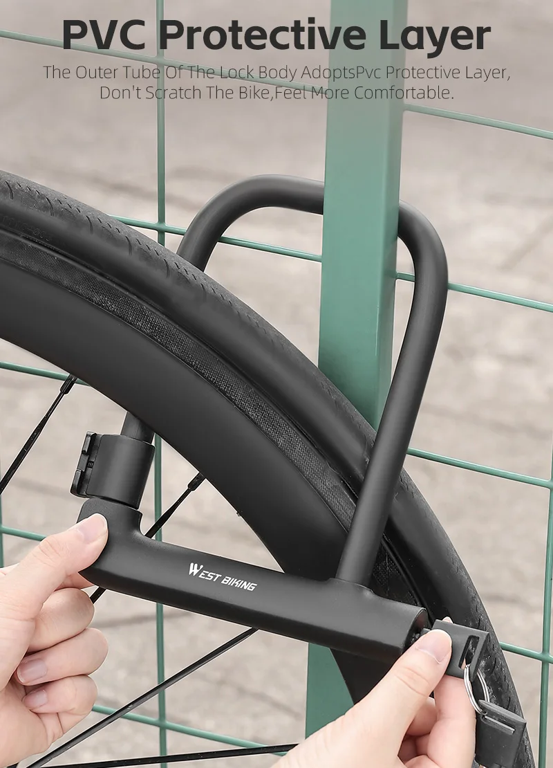 WEST RADFAHREN Fahrradschloss U-Form Tragbare Anti-Diebstahl Hochsicherheit Fahrradschlösser Für Elektroroller Motorrad Radfahren Zubehör – Detail 6