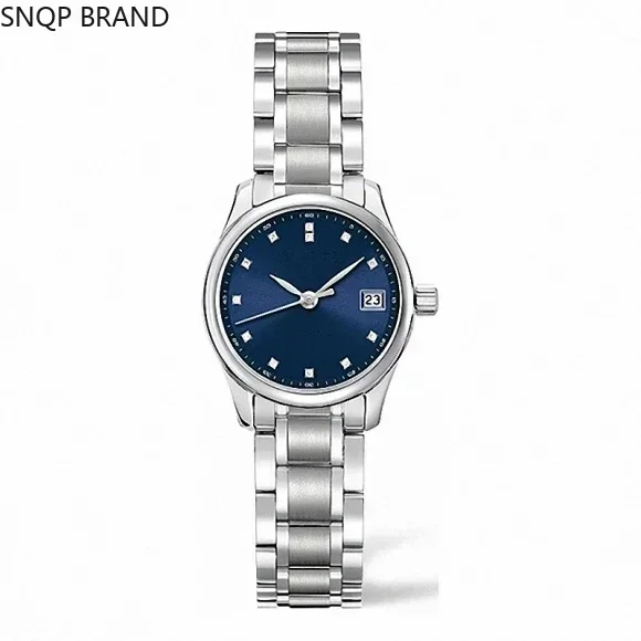 

Роскошные новые женские кварцевые часы, браслет из нержавеющей стали, циферблат с синими бриллиантами, календарь, черный кожаный ремешок