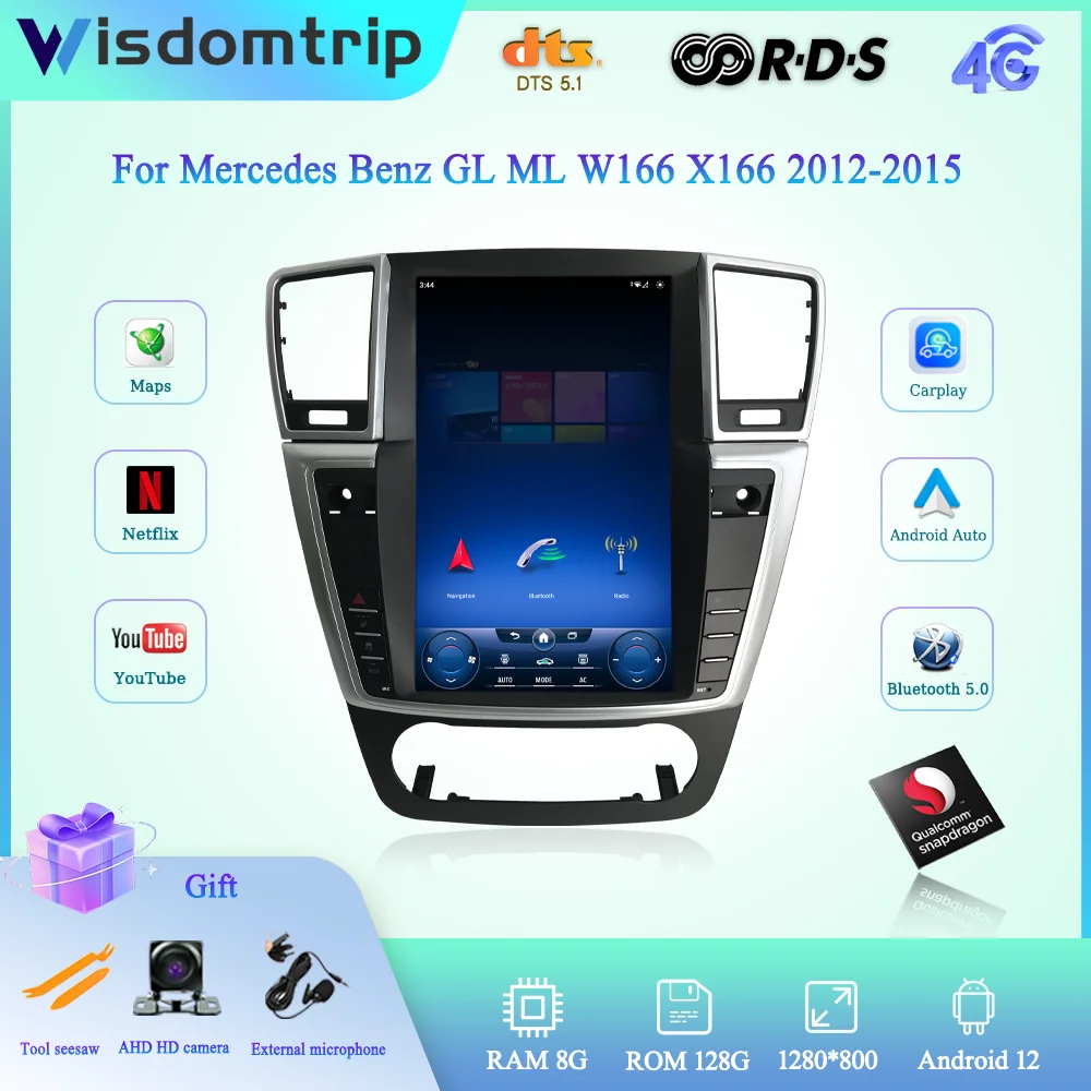 

For Mercedes Benz GL ML W166 X166 2012-2015 Car Smart Multimedia Video Player Radio GPS Navigation 4G Carplay+Auto Android12