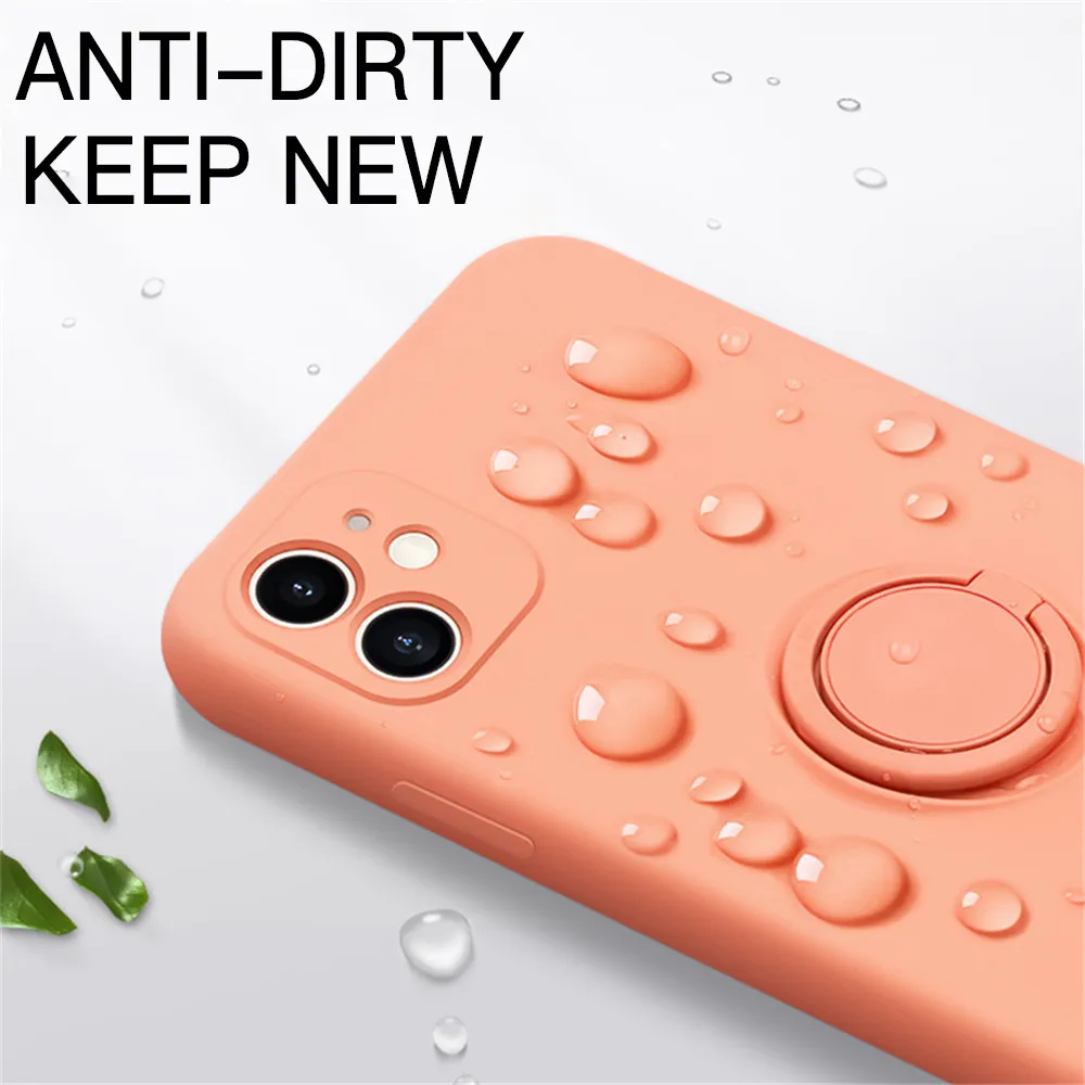 Enhanced Liquid Silicone Phone Case with Ring Holder and Magnetic Bracket Cover