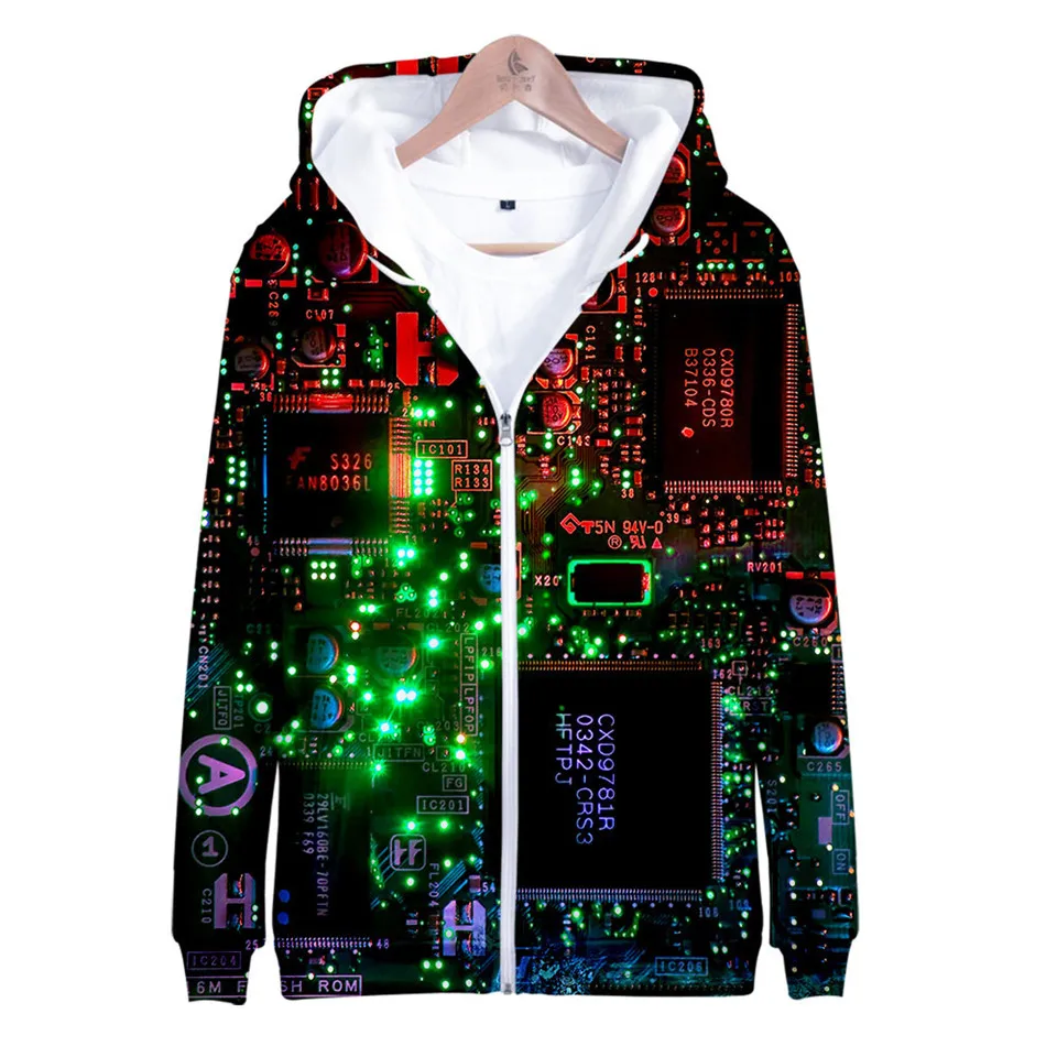 Electronic Chip 3D Printed Funny Hoodies Men Women Fashion Harajuku Sweatshirts Men/Women Hip Hop Oversized Hoodie Coat