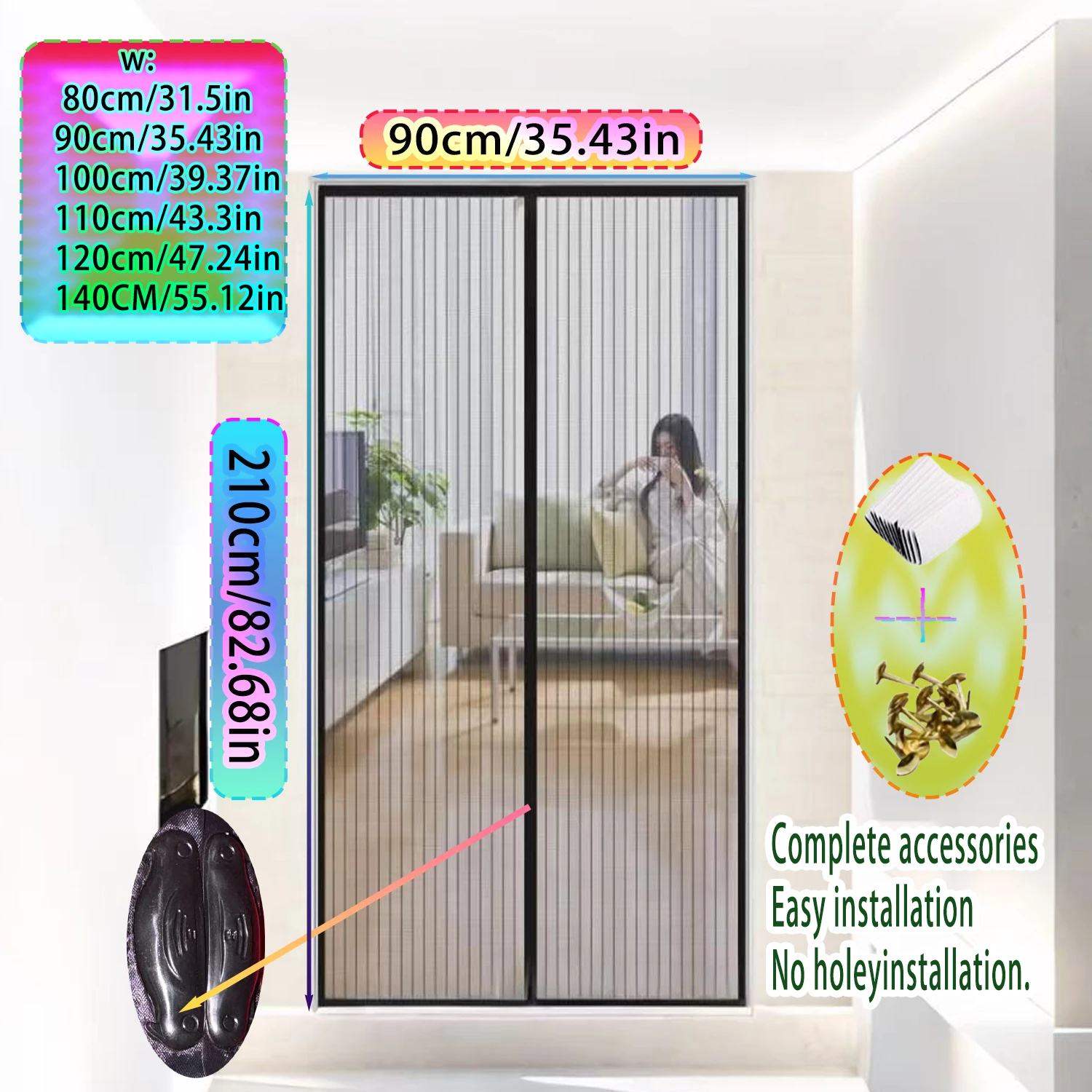 Siyah Manyetik Kapı Sinekliği Görünmez Örgü Yaz Böcek Geçirmez Ağ Otomatik Kapanan Kapı Perdesi 80x39 inç