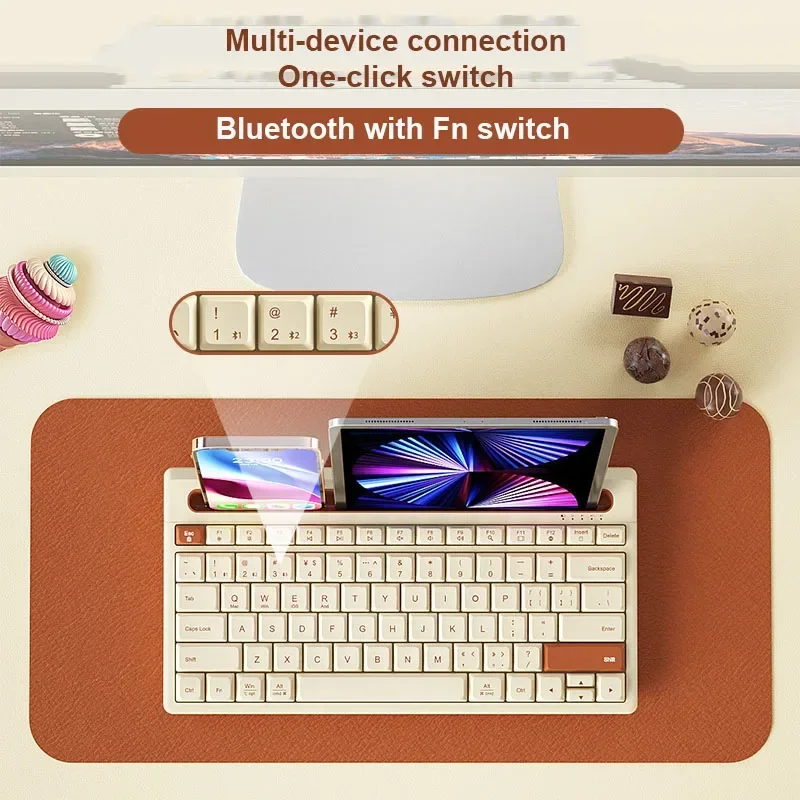 Teclado Silencioso sem Fio Bluetooth Mini Teclado Mudo para Notebook Ipad Laptop Desktop Tablet Computador 87 Chaves Modos - Imagem 4