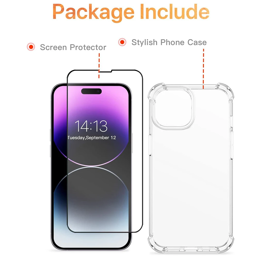 Clear Phone Case iphone case phone case phone protector cover screen protector tempered glass for iPhone 14-7 8 Plus XR XS Max