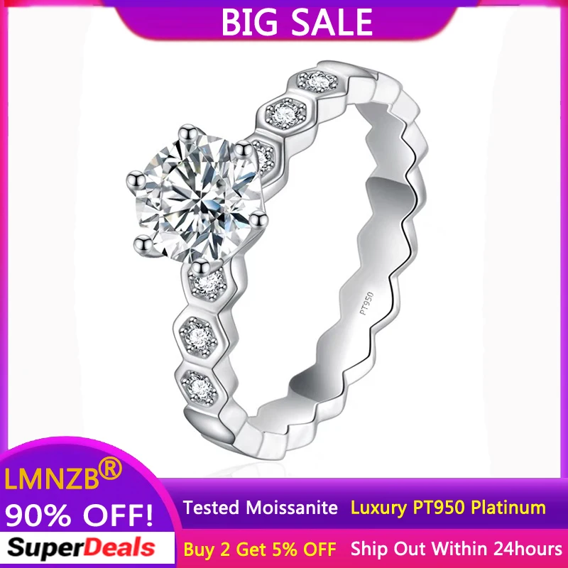 

LMNZB New Design Luxury PT950 Platinum Ring Round 1CT D Color Moissanite Diamond Rings For Women Wedding Proposal Ring