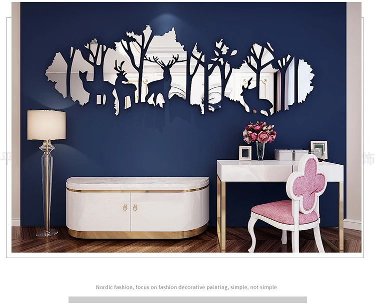 3D Wall Stickers Home Decoration Forest Deer Acrylic Mirror Interior  Accessories