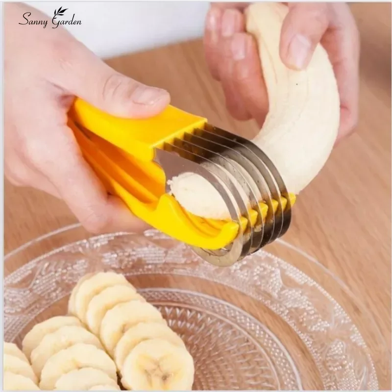 Banana Slicer Fruit Slicer Food Slicer Kitchen Accessories Banana Slicer Fruit Vegetable Sausage Slicer Stainless Steel Banana Cutter Salad Sundaes Tools Cooking Tools