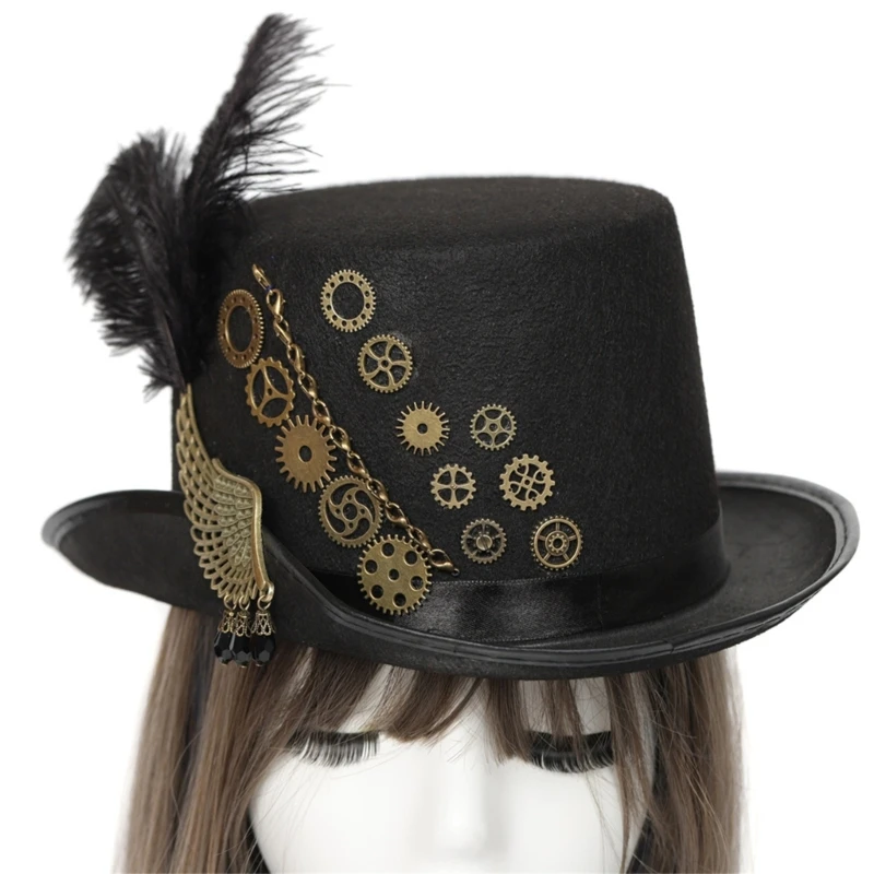 

Стильный цилиндр Gear Feather Wing Top Hat Модные украшения Поставка орнамента