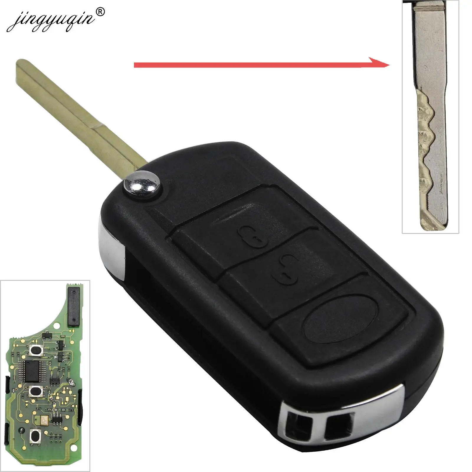 

jingyuqin 315Mhz Flip Remote Car Key Shell Fob 3 Button for LAND ROVER Range Rover Sport LR3 Discovery Cut/Uncut HU101 Blade