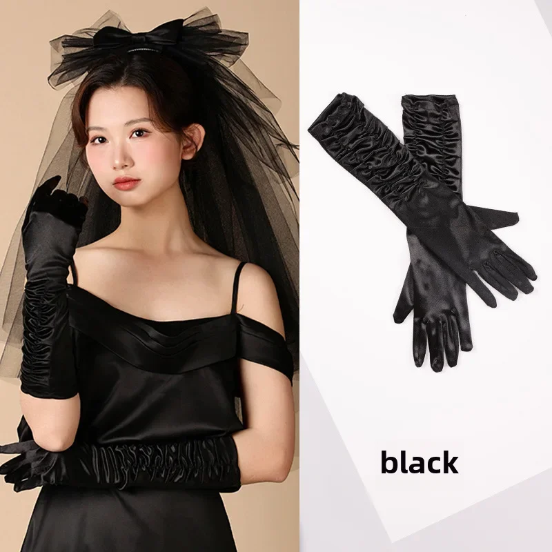 Elegant Vintage Silk Gloves in Black and Purple