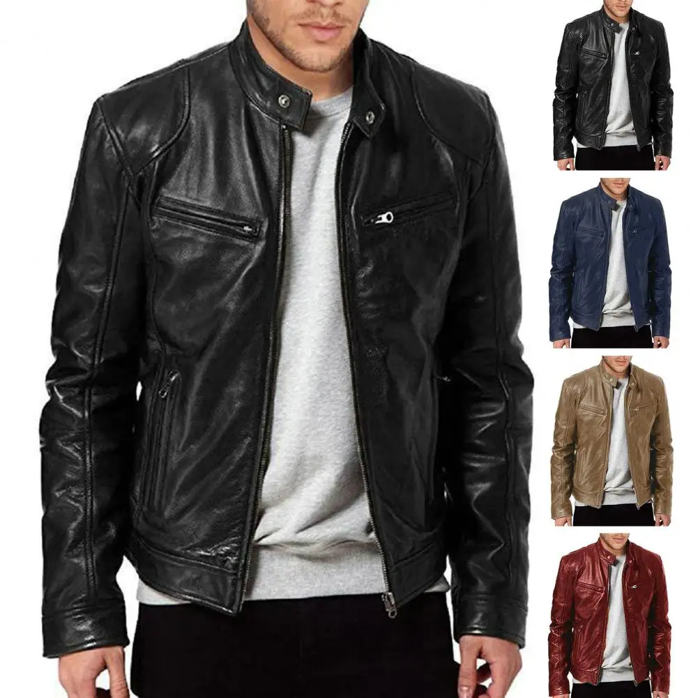 Winter Mens Fashion Leather Jacket Slim Fit Stand Collar PU Jacket Male Anti-wind Motorcycle Lapel Diagonal Zipper Jackets motorcycle jacket,leather jacket,motorcycle clothing