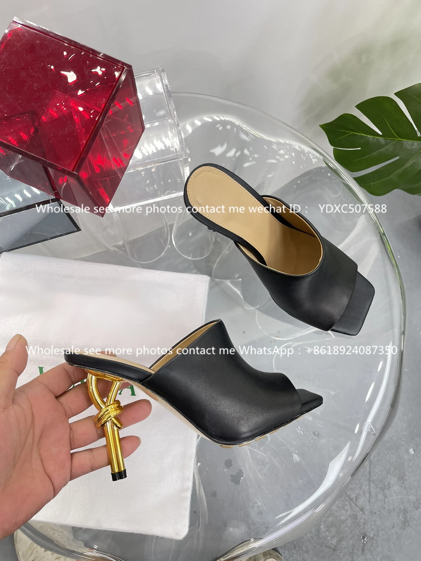 European and American Style 2023 Summer New Genuine Leather High Heels Women's Sandals Fashion Sexy Red Slippers Women