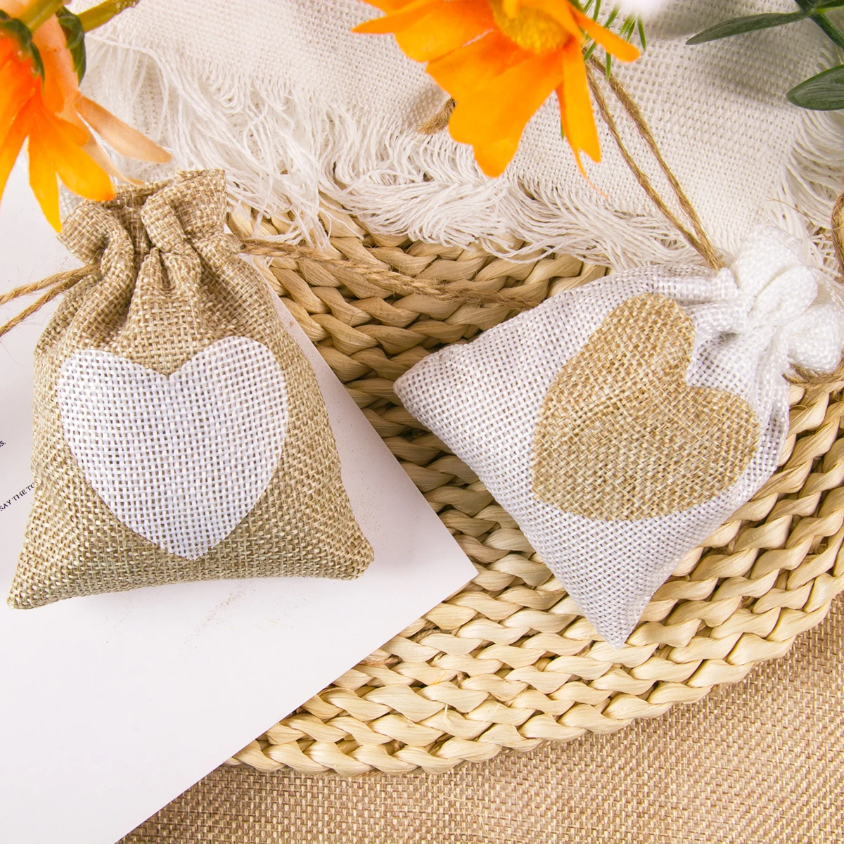 Bolsa De Regalo De Yute O Lino Natural - Con Cordón, Estilo Rústico/vintage, Para Bodas, Detalles O Eventos