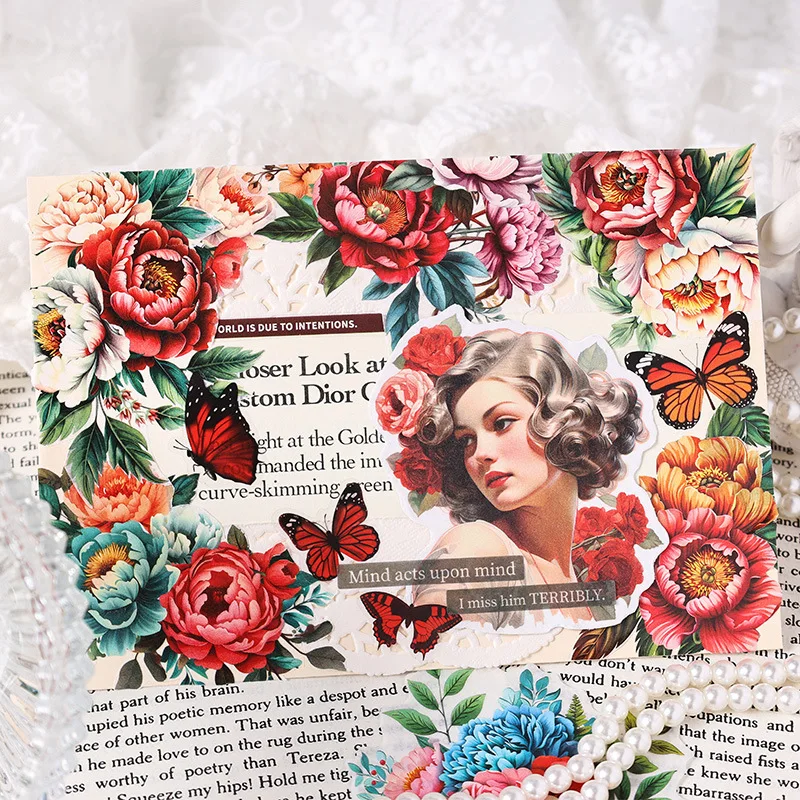 Flower Washi Stickers 15pcs/Sheet Vintage Botanical Scrapbook Decor Waterproof PET Journaling Supplies for DIY