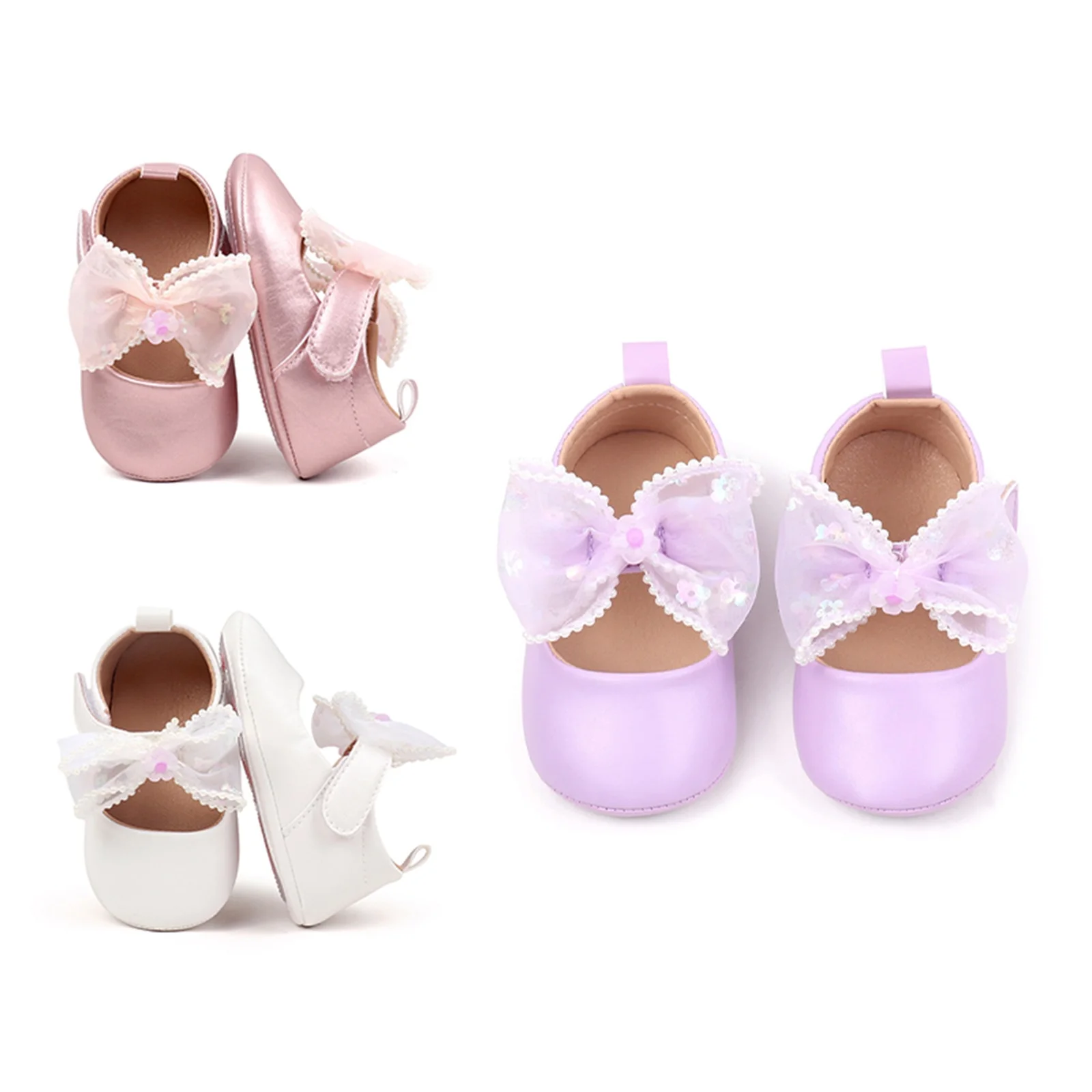 FOCUSNORM Baby Girls Mary Jane Shoes Princess Cute Bow Design Soft Non-Slip Infant Baby First Walking Shoes
