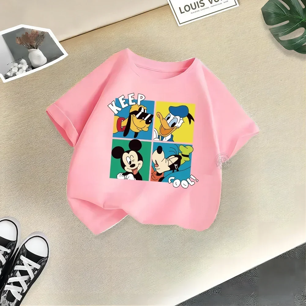 Disney Mickey Minnie Summer Short Sleeve Cartoon Print Baby Girls Cotton T-shirt Boys Girls Comfortable Top Cotton T-shirt top 3