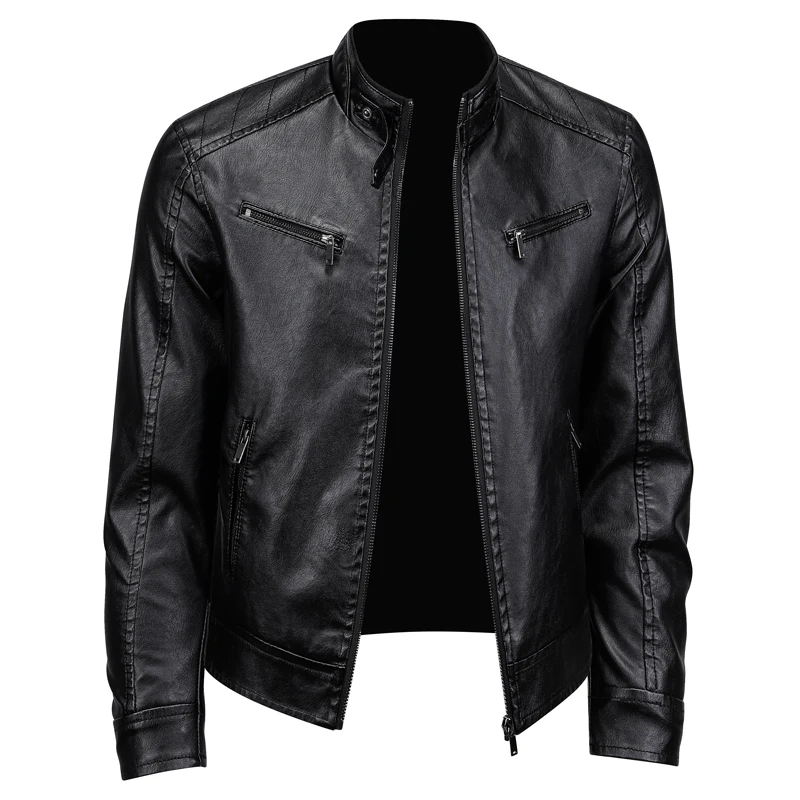 Men's Winter Solid Color Stand Up Collar Windproof Warm Coat Brand Leather Jackets Men's Luxury Clothing Vintage Leather Jacket leather jackets men winter jacket