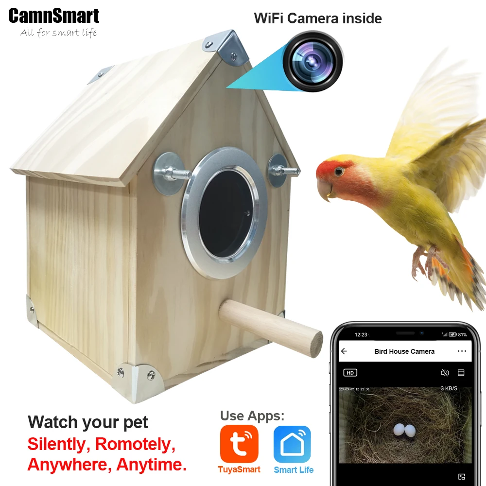 4Mp Tuya Bird Houses Telecamera Wifi Per Attività Di Uccelli Da Compagnia Vista Remota Guardare Wild Natural Wooden Care Nest Box Day Night Vision