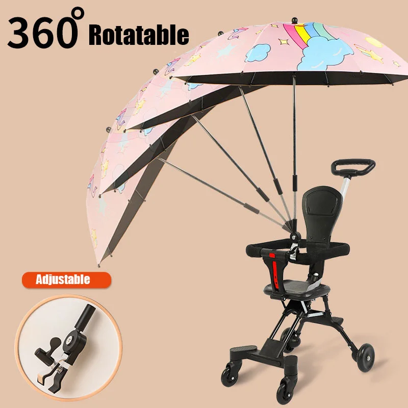 Passeggino ombrello doppio uso pioggia protezione parasole parasole con supporto morsetto universale parasole copertura passeggino ombrello - immagine 3