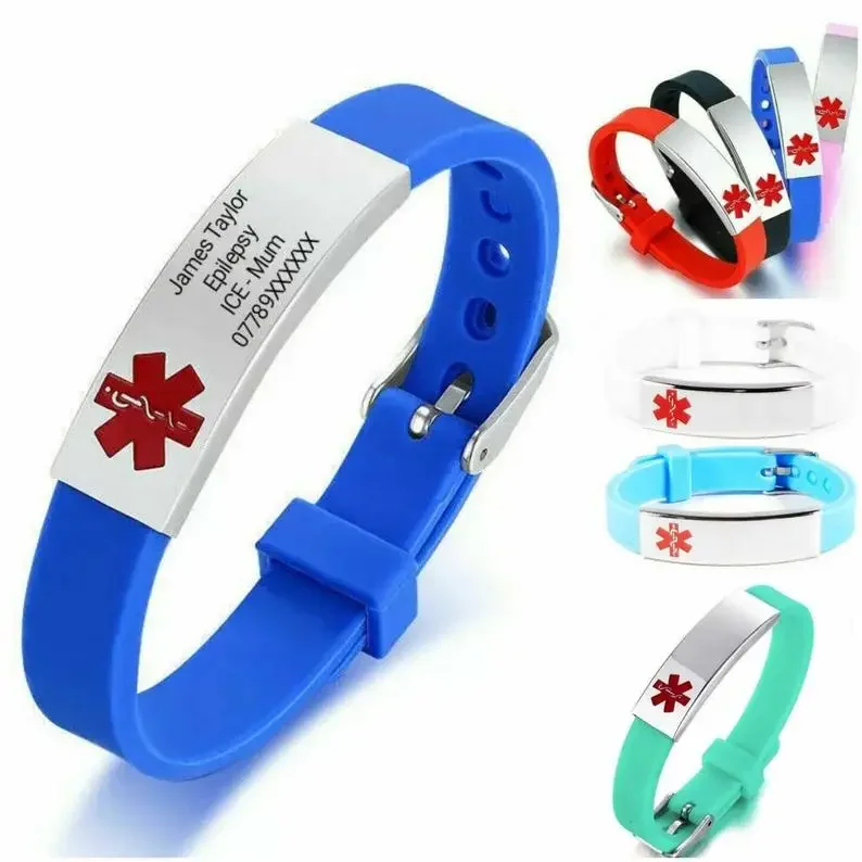 Children/Adult Customised Personalised Medical ID Alert Bracelet For Woman Men Engraving Stainless Steel Silicone Jewelry stainless steel bracelet fashion bracelet fashion jewelry silicone bracelet