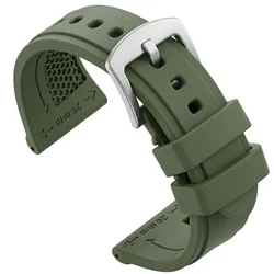 Premium Waterproof Silicone Sport Watch Band - Soft Rubber Dive Strap - 26mm (Green)
