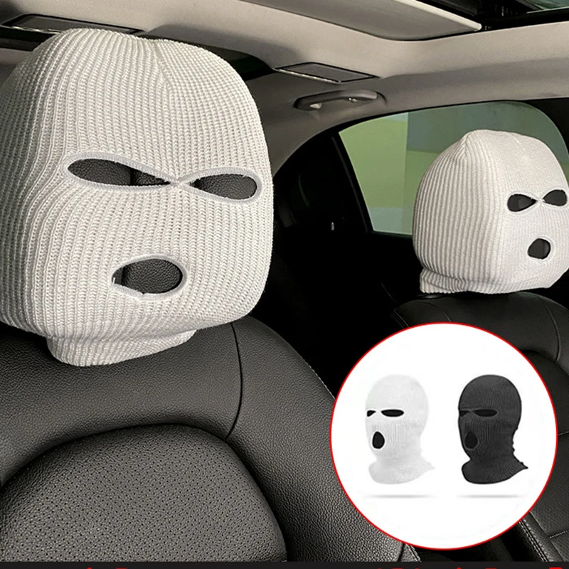 1PC Funny Spoof Car Seat Headgear Headrest Cover 3 Hole Knitted Face Mask Seat Cover Car Creative Seat Decorations Accessories car seat four seasons universal car seat cushion free linen monolithic net red car accessories seat cover