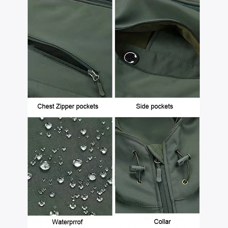Men\'s Waterproof Tactical Outdoor Hood Coat Jackets Sport Run SoftShell Trekking Fishing Hunting Hiking Camping Winter Tracksuit