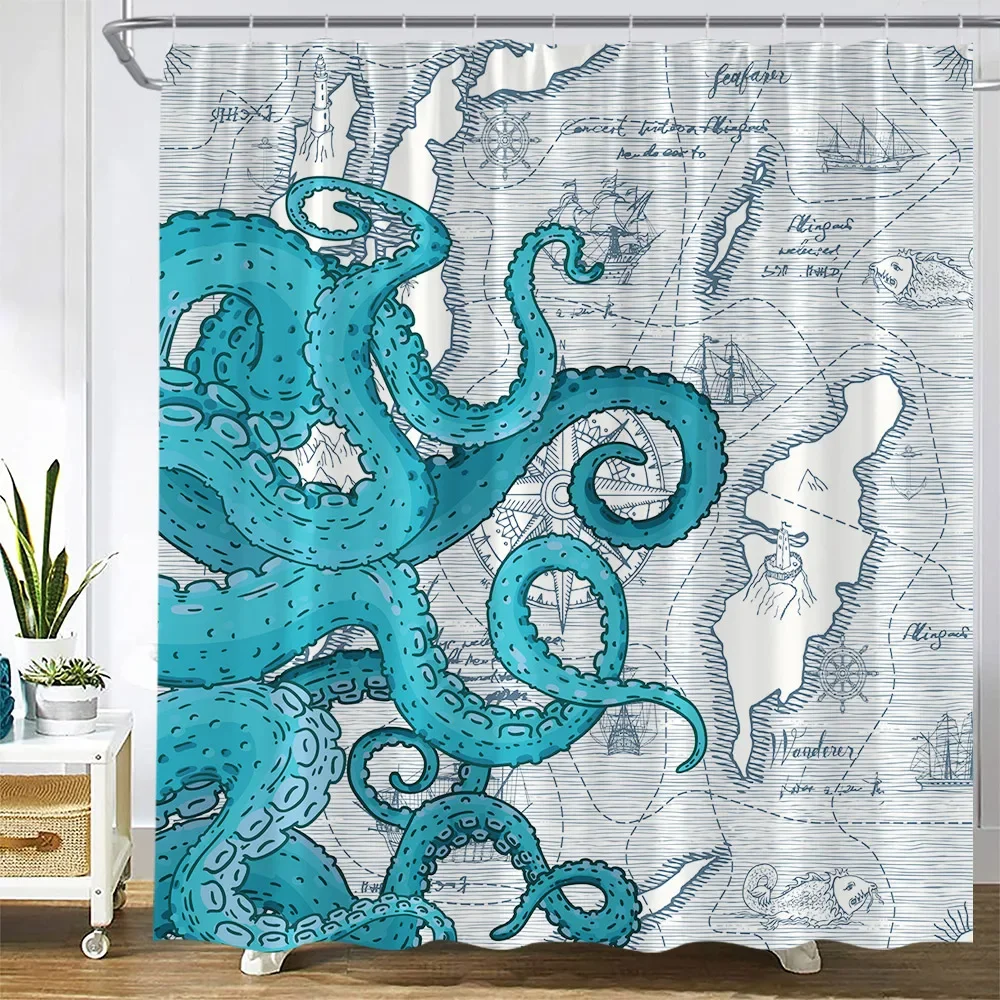 Ocean Watercolor Shower Curtain 4