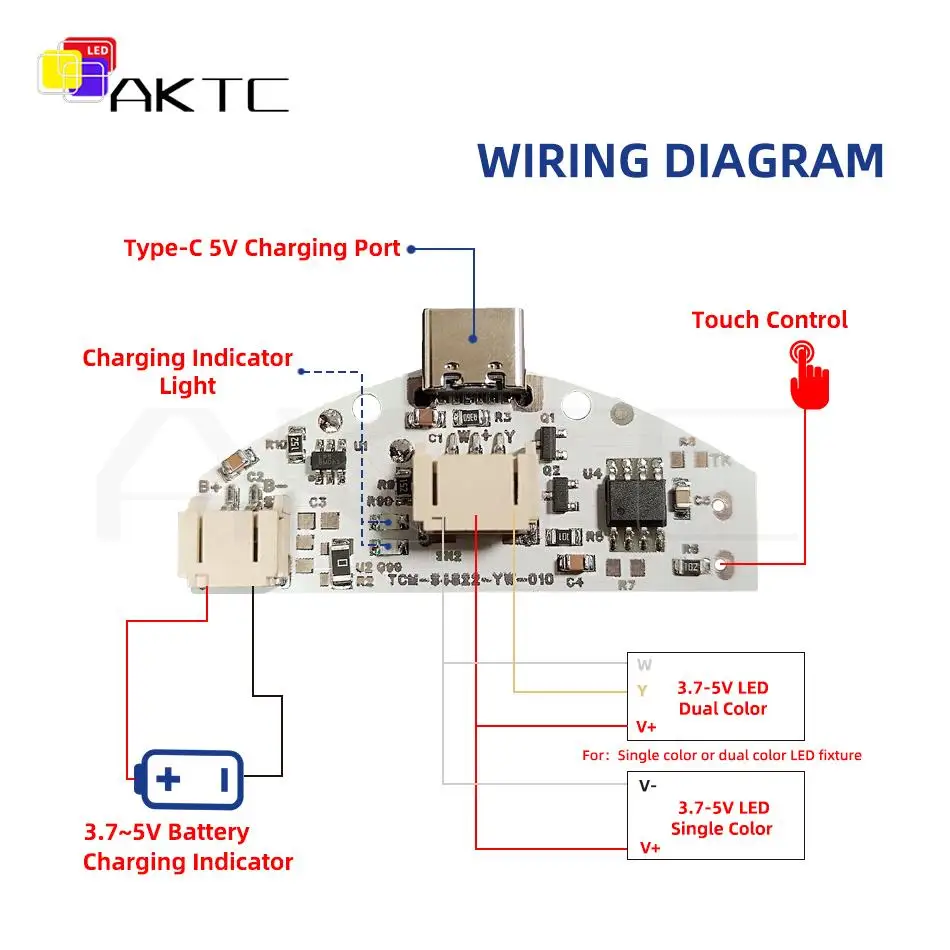 Type-C LED Charging Touch Single/Dual Color Dimming Control Board 5Pcs Welding-Free PH2.0 Ports For DC 3.7V 5V Strip Lamp Plate smart light switch,led strip controller,led dimmer switch,led dimmer controller,smart dimmer switch,lamp dimmer,led strip switch,led string dimmer