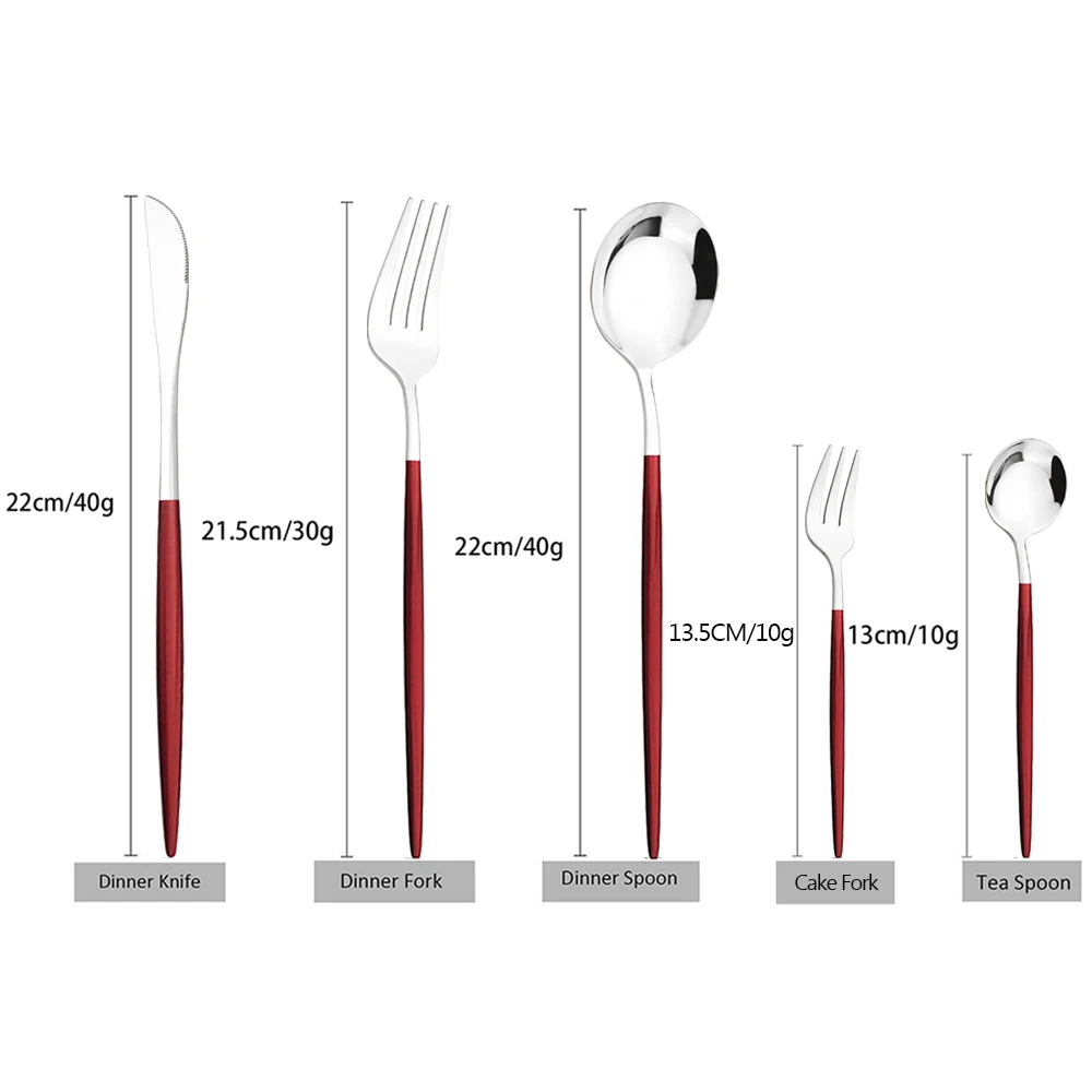 30pcs Red Silver Dinnerware Set Western Stainless Steel Cutlery Set Dinner Spoons Cake Fork Knife Tableware Kitchen Flatware