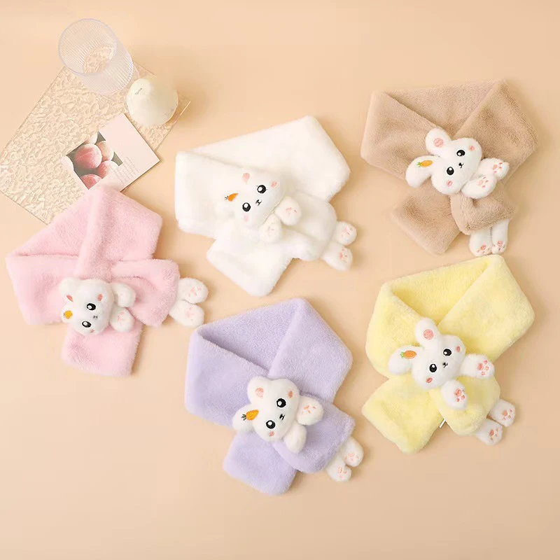 New Korean Baby Warm Scarf Cute Cartoon Rabbit Thick Plush Boy Girl Anti-Cold Neckerchief Outdoor Windproof Kids Neck Covers baby scarf