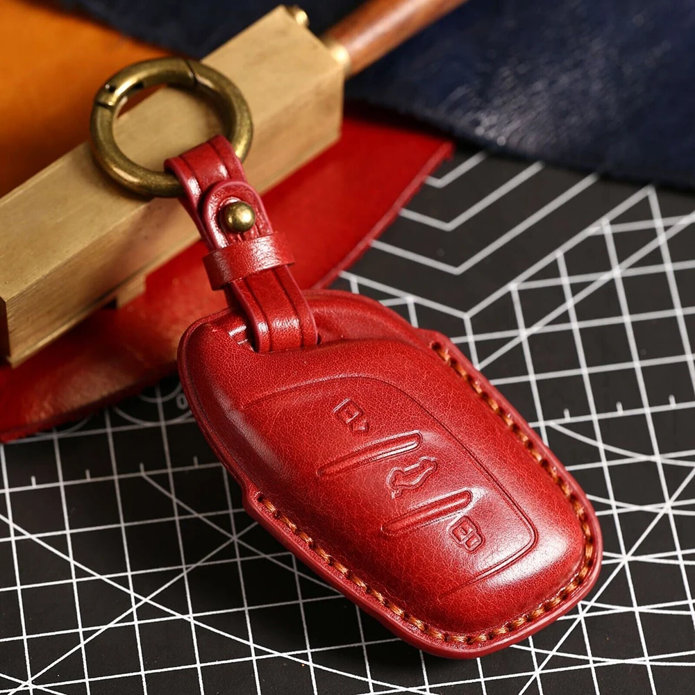 

Perfect Design Car Key Cover Brand New Car Spare Parts Leather Red 3-buttons Car Key Cover Case For MG ZS EV 2022