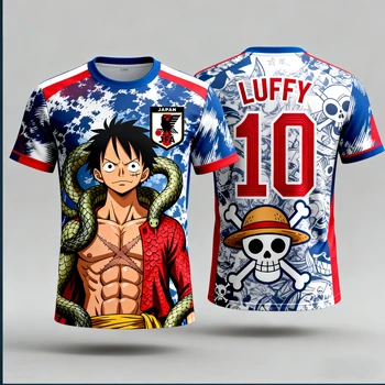 2026 One Piece Luffy Men Football Jersey Summer Short Sleeve Women T-shirt Cartoon Japan Style Anime Children Clothes Tee Tops 1