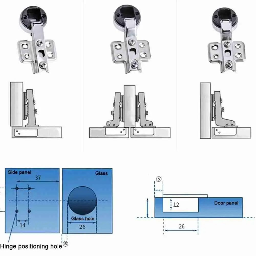Description Picture 5 of item2PCS Glass 26mm Cup Door Hinge Cabinet Hinge Clip Furniture Supplies Connector No Hole Interior Window Hardware Accessories