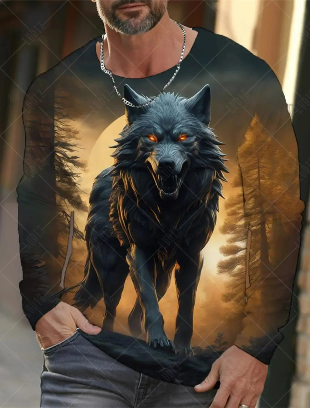 

Popular Animal Wolf Series T-shirt 3D Printed Men Streetwear Top Clothing Casual Long Sleeve O-Neck Tees