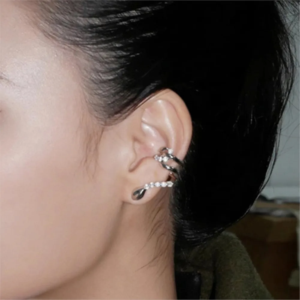 1pc Y2K Ins Style Snake Ear Cuff Earrings For Women Trendy Silver Color Zirconia Ear Clip Piercing Jewelry Unique Accessories 5