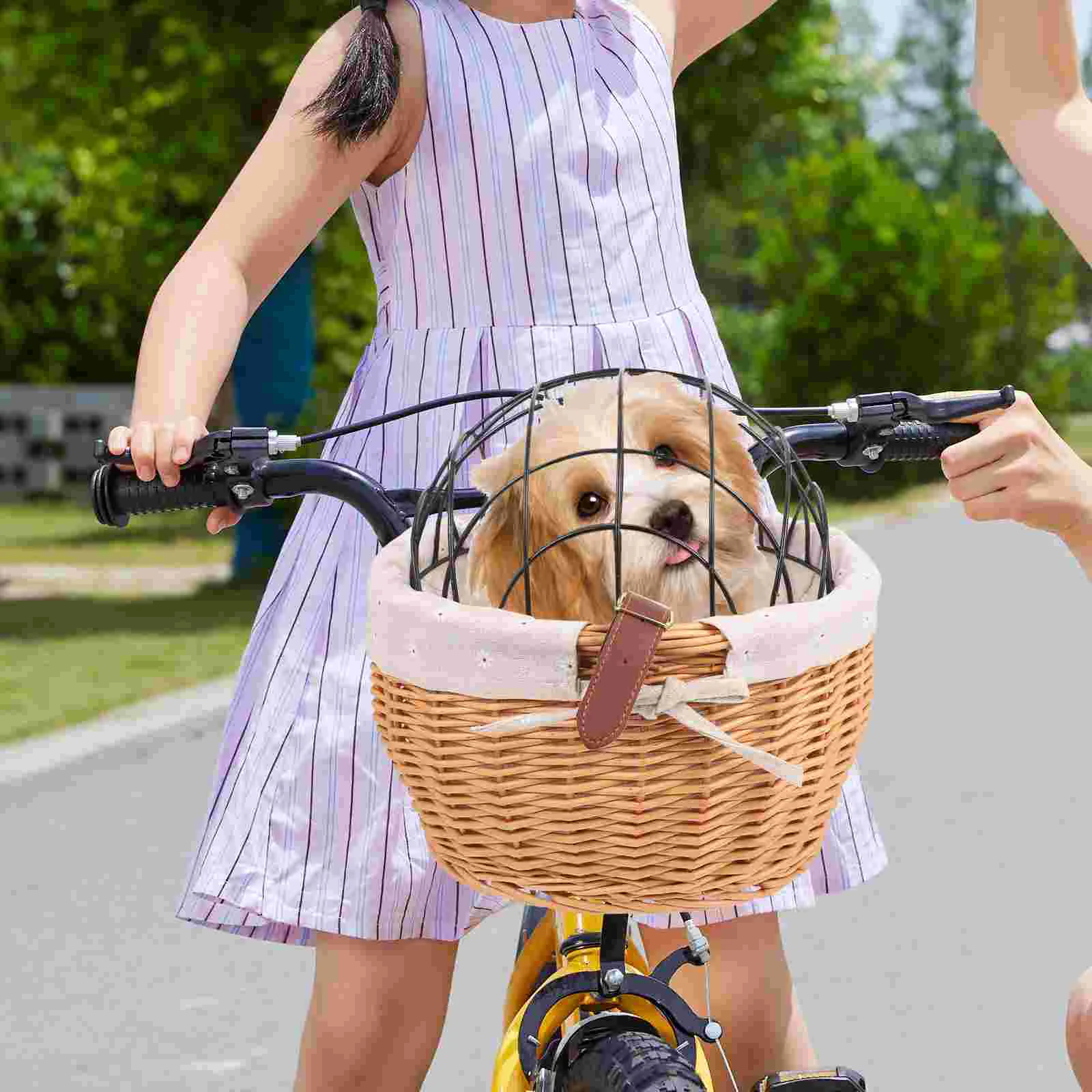 

Baskets Bike Carrier with Lining and Removable Metal Cover Front Carrier Bag Handlebar Basket for Cat