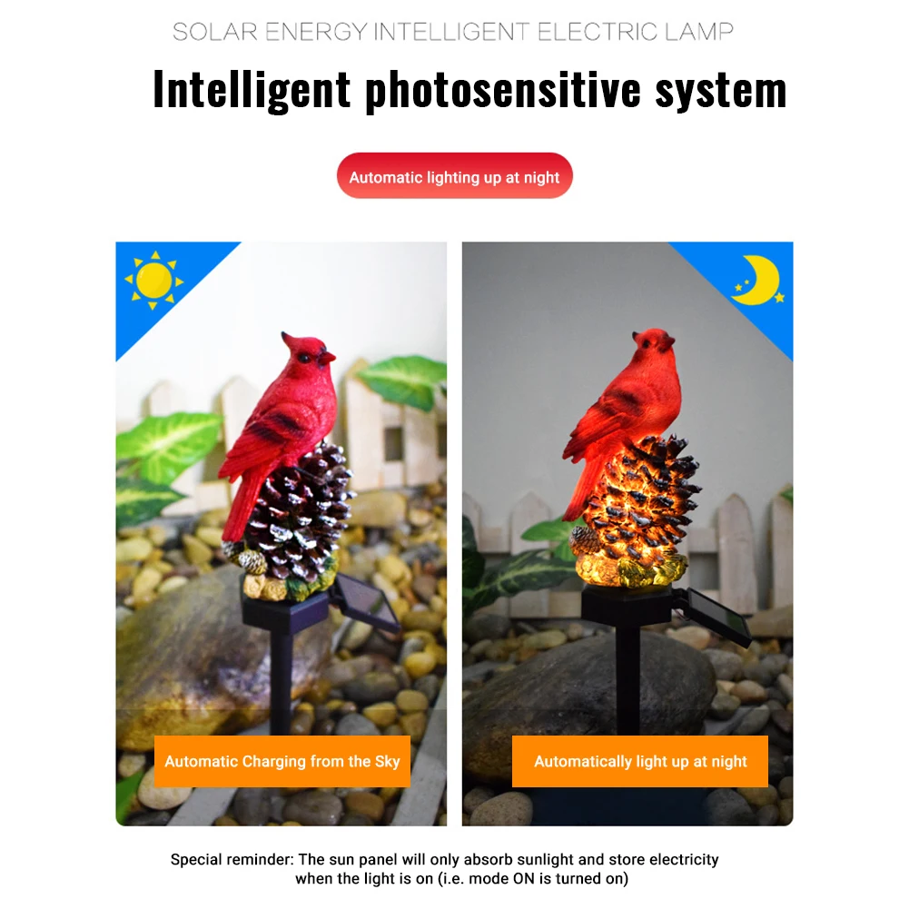 Description Picture 5 of itemSolar Lights Outdoor Red Bird Solar Garden Lights Solar Stake Light Bird Figurine Light for Pathway Garden Lawn Yard Decoration