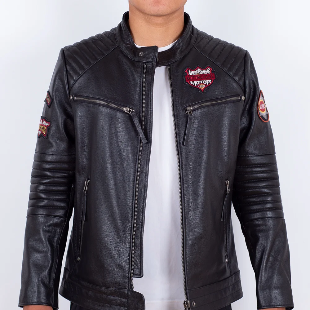 cowhide print jacket Black Fashion New Men's Natural Top Cowhide Leather Jackets Moto Jacket Biker Leather Coat Slim Clothing sheepskin leather jacket mens