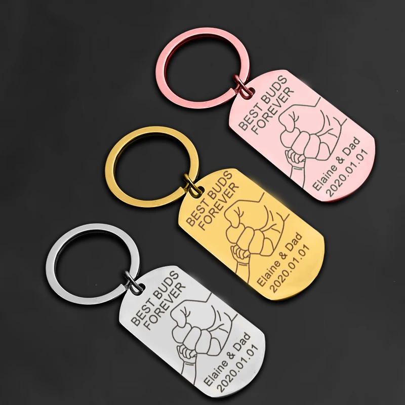 

Father's Day gift keychain name customized for son and father stainless steel keychain gift best Buds Forever keychain decoratio