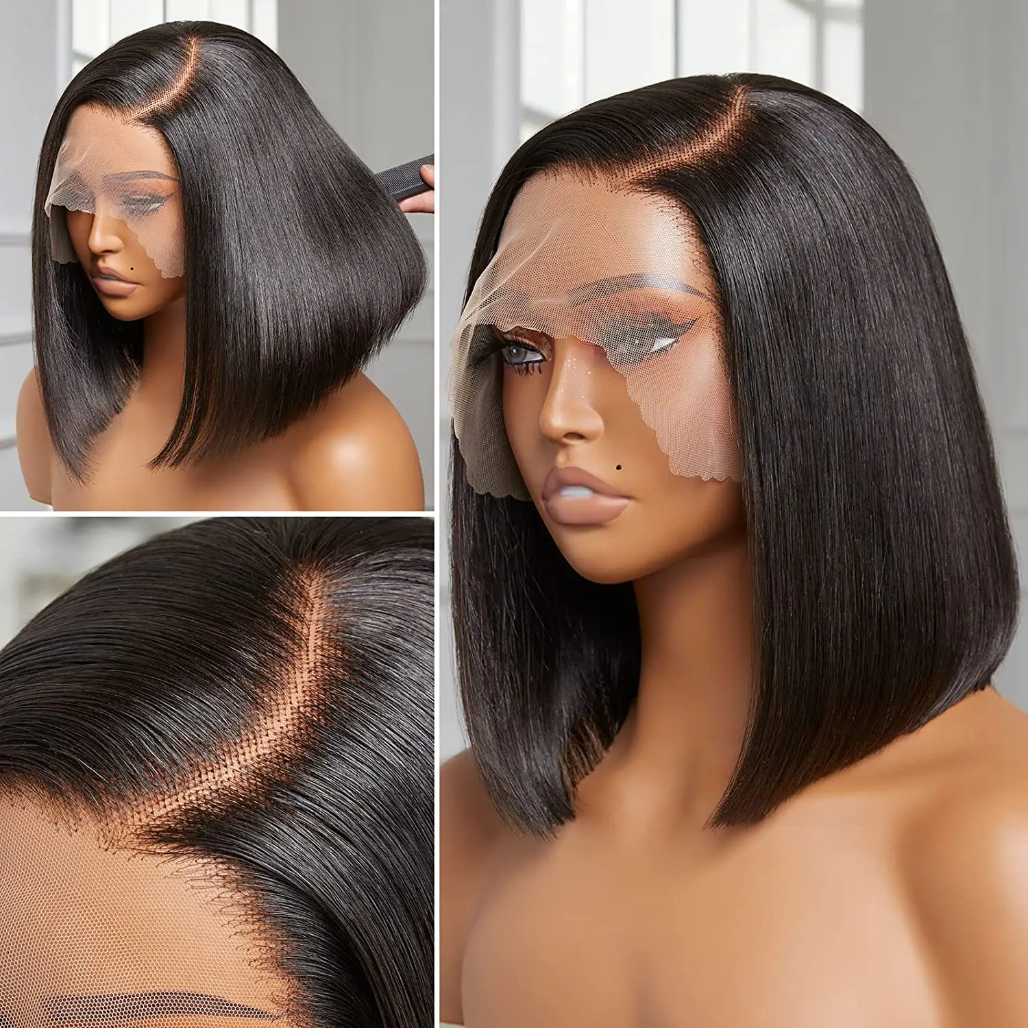 Short Bob Wig Human Hair 220% 13x4 Lace Front Wigs Human Hair Brazilian Straight Bob Wig for Black Women Pre Plucked human hair wig