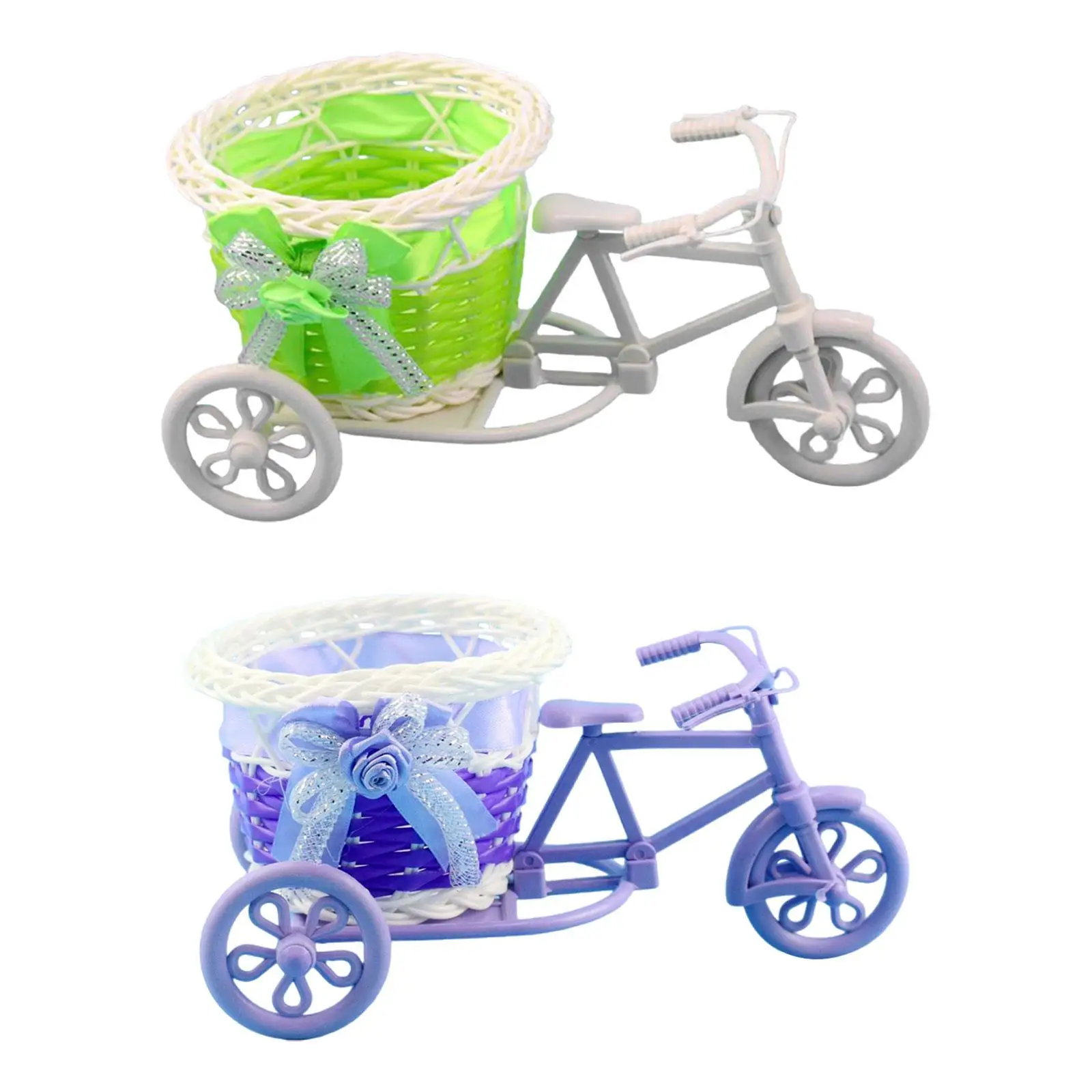 Bicycle Artificial Flower Decor Plant Stand Flower Basket,Desktop Storage Basket, Decorative Ornament, Mini Tricycle for Yard